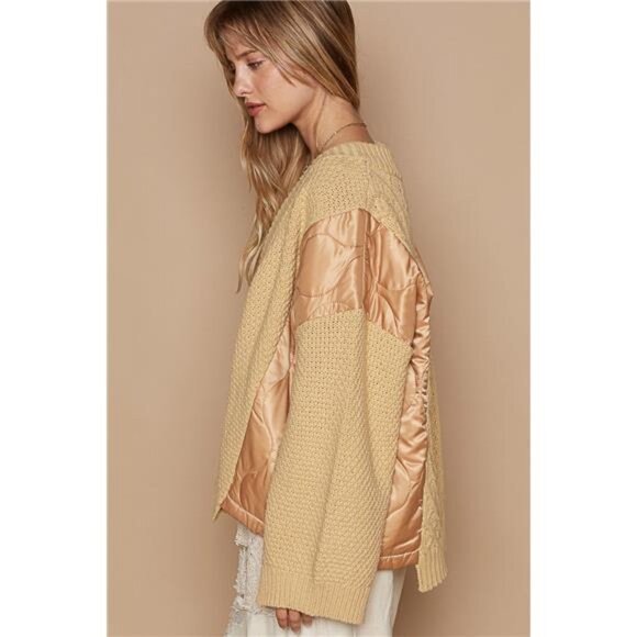 POL Quilting Patch Button Up Cable Knit Jacket - Picture 9 of 11